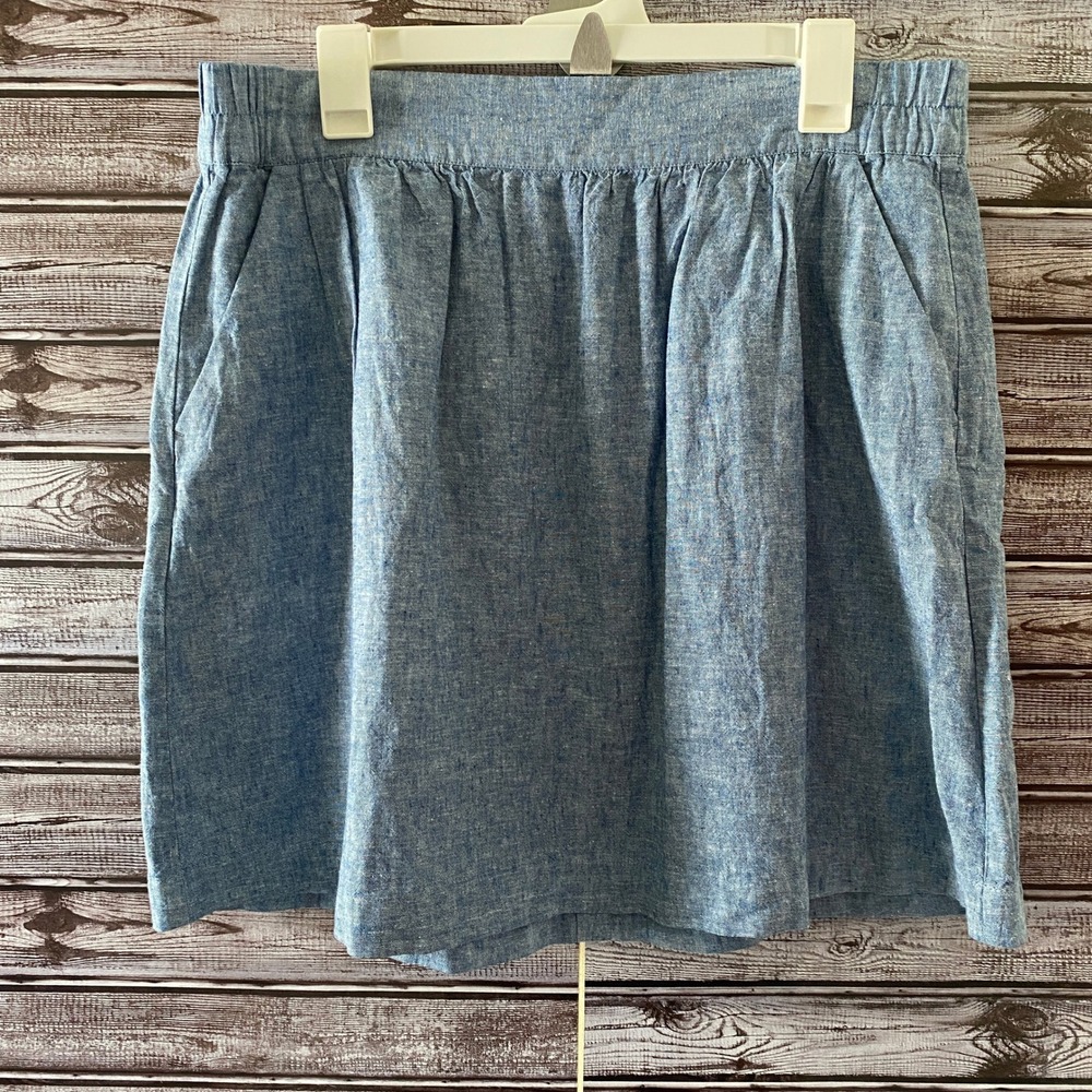 LOFT Outlet Women's Skirt Size L Blue Linen Blend Pockets Pull-On NWT